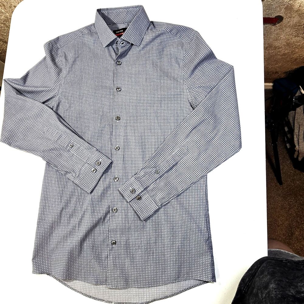 JF J Ferrar Mens Slim Fit Stretch Button Down Dress Shirt Size Small Blue Office